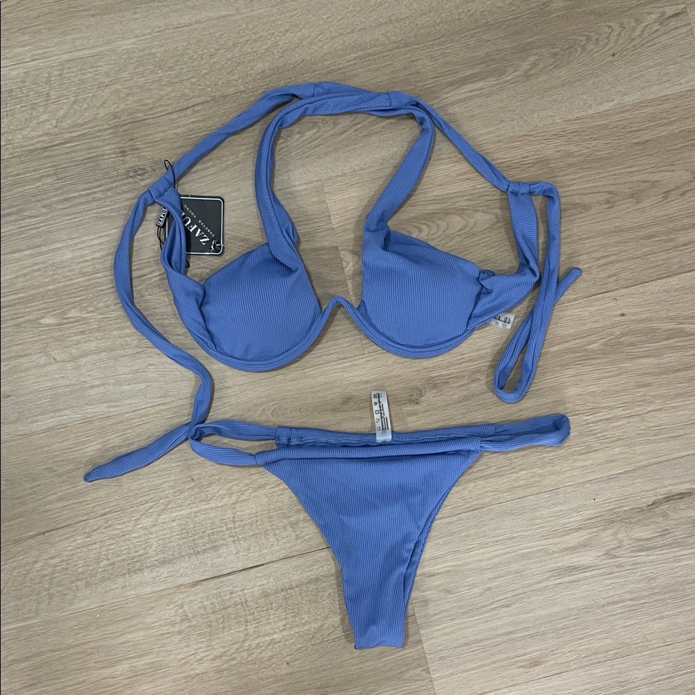 Zaful Ribbed Blue Swimwear